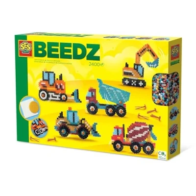 Image of SES Creative 06206 Beedz Iron on Beads Construction Trucks Craft Kit for Kids with Pegboard and