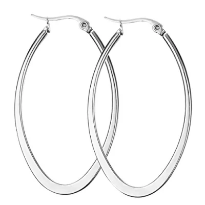 Image of Caimeytie Oval Hoop Earrings for women Stainless Steel natural color valentines present