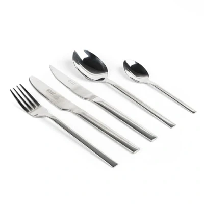 Image of Russell Hobbs RH00855EU Vermont Cutlery Set 20 Piece Stainless Steel Tableware With Steak Knives, Service For 4 People, Dishwasher Safe, Knives/Forks/Dessert Spoons/Teaspoons, 15 Year Guarantee