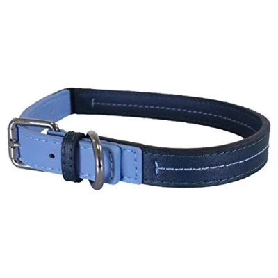 Image of Rosewood Baby blue &amp; navy leather dog collar 18 22&quot;, L