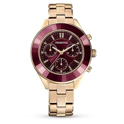 Image of Swarovski Lux Sport Watch, Burgundy Sunray Dial and Crystal Details with Rose Gold Bracelet Detailing, from The Octea Collection