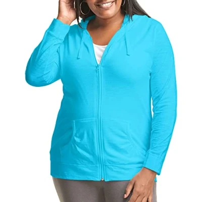 Image of Just My Size Women&#039;s Full Zip Jersey Hoodie, Process Blue, 2X