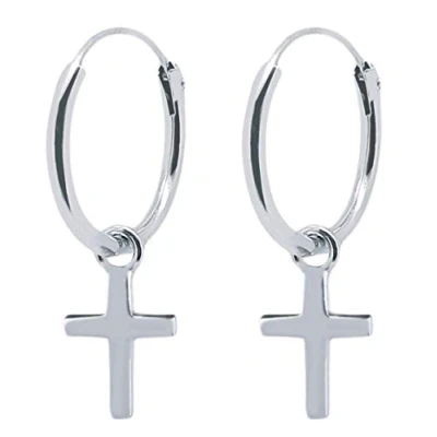 Image of ENTREPLATA 925 Sterling Silver Hoop Earrings Creoles Unisex Hoops With Charm And Pendants Cross Shape Mini,