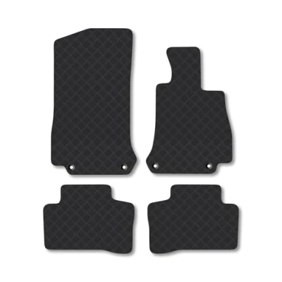 Image of Rubber Car Mats Compatible with Mercedes Benz Eqc (2019 ) Tailored Fit Floor Set Accessory Black Custom 4 Pieces Clips Anti Slip Backing, Heavy Duty &amp; Waterproof