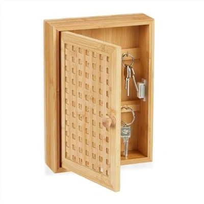 Image of Relaxdays, Bamboo Storage, 8 Hooks, HxWxD: 27 x 19 7.5 cm, for Hallway, Cabinet, Key Box, Natural