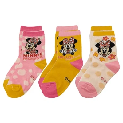 Image of HOVUK 3x Pairs Kids Socks (UK 12 2/EU 31 34), Minnie Mouse Girls Soft Stretchy Casual Wear Slippers Socks, Cute Summer Accessories for Children Aged 7 Years