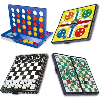 Image of Four in a Row,Saijer 4 Line Game Up Mini Board Games Connect Classic Snake Chess Ludo International Travel Games(4 Sets)