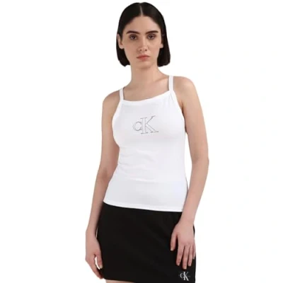 Image of Calvin Klein Jeans Women&#039;s Outlined Strappy Boat Neck Tank Top, White (Bright White), XL