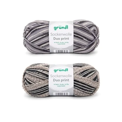 Image of Gründl Wool Sock Duo Knitting Set 2 x 100 g + Instructions Yarn Skin Friendly and Soft 75% Virgin Wool, 25% Polyamide Grey/Black