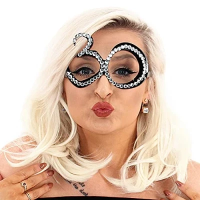 Image of Pohotobooth Props Ltd Number shaped Milestone Birthday Diamante Glasses (Black 30th Birthday)