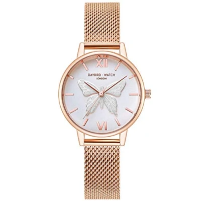 Image of RORIOS Fashion Women Watch Butterfly Dial Stainless Steel Mesh Strap Analogue Quartz Wristwatch Ladies