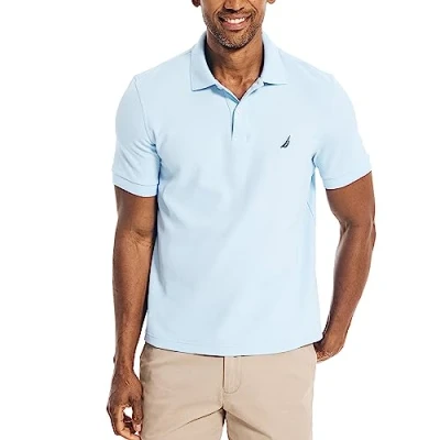 Image of Nautica Men&#039;s Classic Short Sleeve Solid Performance Deck Polo Shirt, Noon Blue, Medium