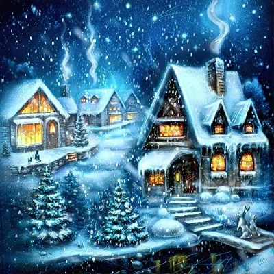 Image of Paper + Design 1 Pack of 20 Disposable Napkins, 3 Ply, 33 x cm, Christmas Fairytale Winter Village Motif, Made in Germany