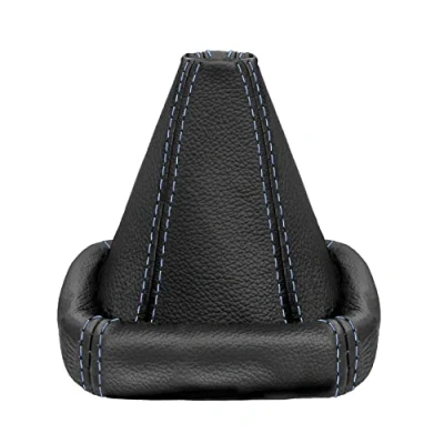Image of L&amp;P A0027 Gaiter Shift Boot Cover Cuff Genuine Leather Black Stitch Thread Blue