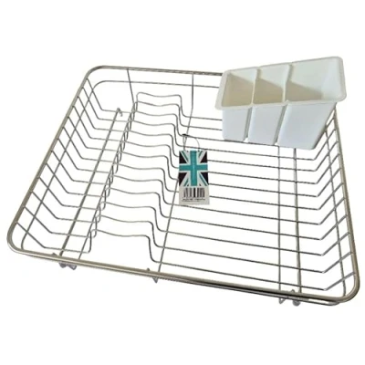 Image of Delfinware Stainless Steel Dish Draining Rack (Large + White Cutlery Drainer) 10.5 x 43.0 36.5cm approx