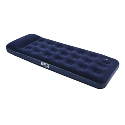 Image of Pavillo Airbed Quick Inflation Outdoor Camping Air Mattress with Built In Foot Pump, Blue, Single