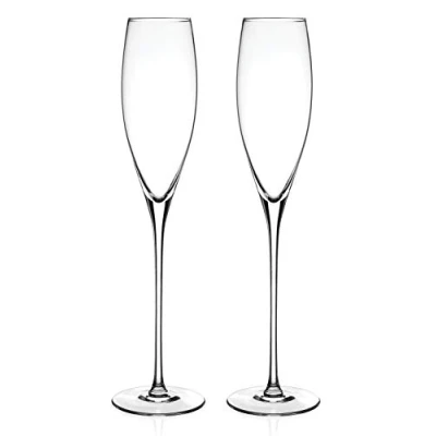 Image of DIAMANTE Champagne Flutes Crystal Prosecco Glasses Pair ‘Elegance’ Collection Undecorated Set of 2