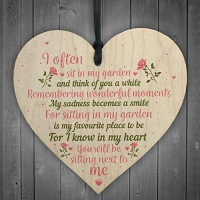 Image of RED OCEAN In Memory Wooden Heart Garden Plaque Remembrance Dad Mum Memorial Tree Decoration Gift