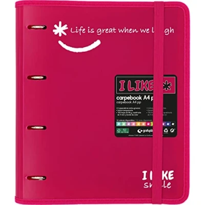 Image of Grafoplás 88101854 4 Ring Binder with Refill, A4, Fuchsia, Semi Rigid Polypropylene, Including Separators, Carpebook Like