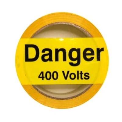 Image of iSigns Warning Tape (Danger 400 Volts), 1 Roll, Self Adhesive Volts Safety Tape, Laminated, Waterproof Hazard for Measures 48mm x 33m