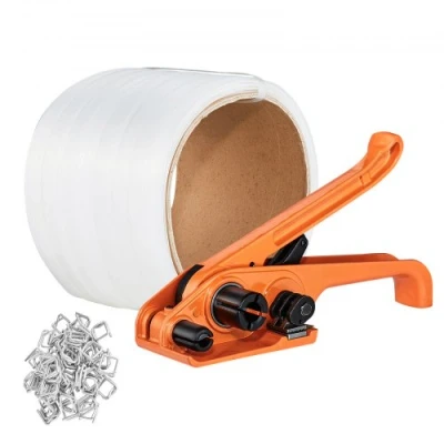 Image of VEVOR Banding Strapping Kit with Tensioner Tool, 328 ft Length Woven Cord Band, 100 Metal Seals, Pallet Packaging Kit, for Packing