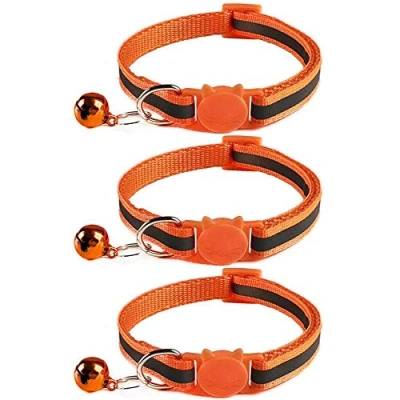 Image of Tafeiya 3x Reflective Design Adjustable Cat Collars More Safety Quick Release Buckle with Bell (Orange)