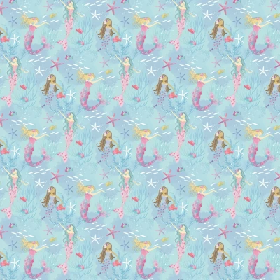 Image of G78392 Tiny Tots 2 Mermaids Turquoise Hot Pink Glitter Galerie Wallpaper