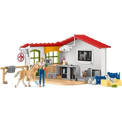 Image of schleich Farm WORLD — 42502, 43 Piece Veterinarian Kit for Kids, Vet Playset with Doll, Pets, Exam Table and Other Accessories, Animal Toys Kids Ages 3+