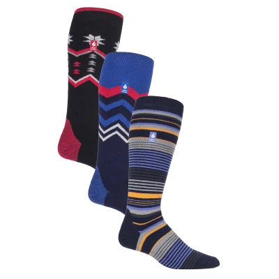 Image of HEAT HOLDERS 3 Pair Assorted Multipack Ultra Lite Mens Ski Socks Funky Retro Style Knee High (6 11, Mix 2)