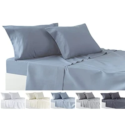 Image of Todocama 4 Piece Bedding Set Fitted Sheet Top Two Pillowcases 50 x 80 cm (Bed 200 190/200 cm, Grey Blue)