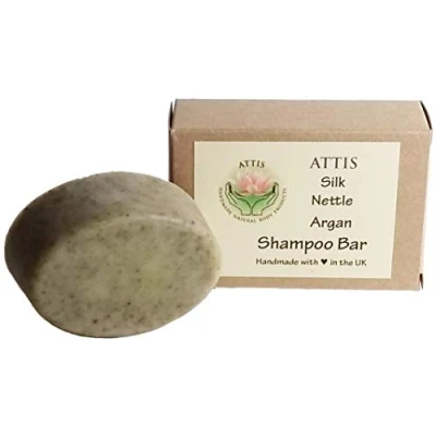 Image of ATTIS Handmade Silk Nettle Argan Shampoo Bar with Calcium Bentonite Clay Tea Tree &amp; Carrot Seed Essential Oils Aloe Vera gel Sulfate Free For Men Women