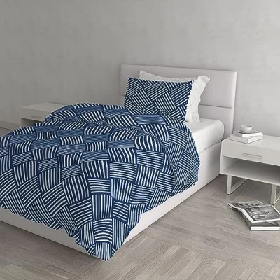 Image of Italian Bed Linen Dafne Duvet Cover Set, Microfibre, Citylife Blue, Queen Size