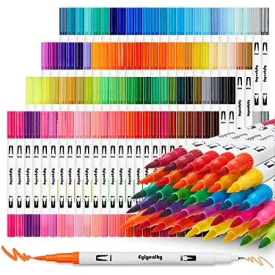 Image of Eglyenlky Markers for Coloring Book Adults Relaxation, Dual Tip Brush Pens with 100 Watercolor Fine and Kids