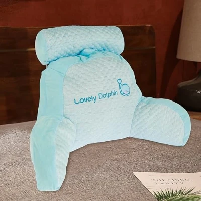 Image of Bed Reading Pillow Comfortable Cushion Detachable Backrest Soft Chair Multifunctional Arm Rests Back Support 60x45x20cm for Relaxing Watching TV Games(whale)
