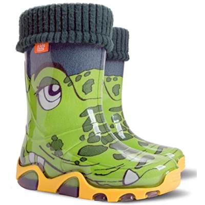 Image of Demar Toddlers Kids Boys Girls 2 10yrs Wellies Rain Boots Children Wellington Warm Lined (7/8 UK Child, Stormer Croc, numeric_7)
