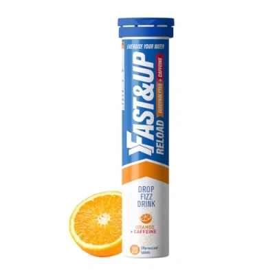 Image of Fast&amp;Up Reload Electrolytes, Orange + Caffeine Flavour, 20 Effervescent Tablets, Rapid Hydration &amp; Energy, with Vitamin C B12, Vegan