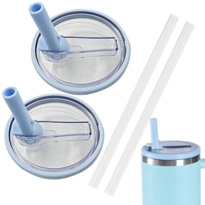 Image of NEERIX 2 Pack 40 OZ Tumbler Lids Replacement Cup Flip Straw Lid,Clear Fit for Stanley Travel Tumbler, Spill Proof Covers Accessories（light blue）