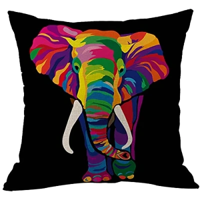 Image of CANSEGO Elephant Throw Pillow Cover Rainbow Bright Color African Safari Animal Elephants Pillowcases Home Decorative Cotton Linen Cushion for Sofa Chair 18x18 Inch