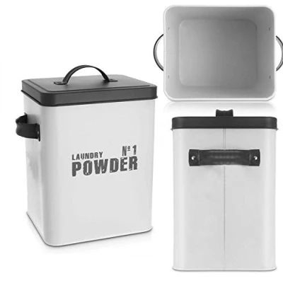 Image of Crystals White Laundry Powder Detergent Storage Box, coated Stainless Steel Box