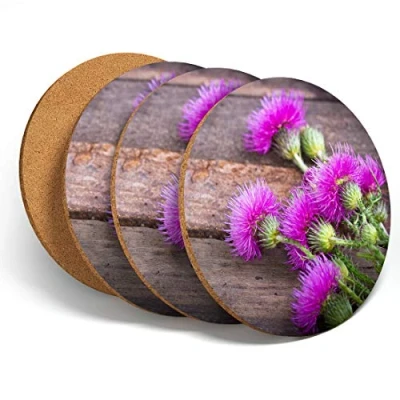Image of Destination Vinyl 4 Set Purple Scottish Thistle Coasters Kitchen Drink Coaster #3645