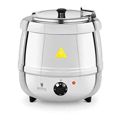 Image of Royal Catering Electric Soup Kettle Commercial Warmer Pot Restaurant Buffet Chili Sauce Stew Stainless Steel 10L RCST 10SB (30 85C, 400W, Insert, Lid, Overheat Protection)