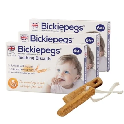 Image of Bickiepegs Teething Biscuits for Baby 6 Months +, Hard Natural teether Relief &amp; Introduction to Solids, Vegan Food Based jaw Exerciser (3 Pack)