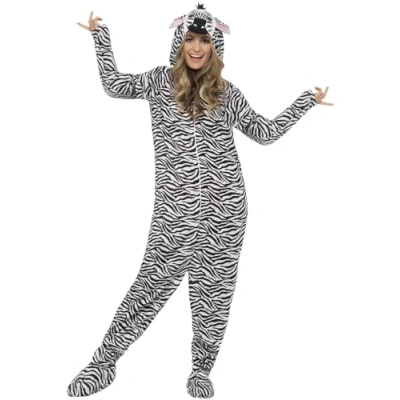Image of Smiffys Zebra Costume, Black &amp; White with Hooded Jumpsuit, Children&#039;s Animal Fancy Dress, Dress Up Costumes
