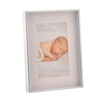 Image of WIDDOP Bambino Silver Colour Photo Frame Christening Day Pink 4&quot; x 6&quot;