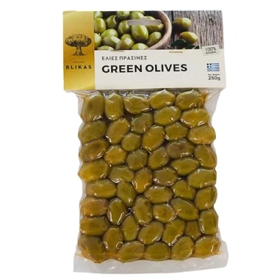 Image of Blikas Greek Green Olives, Pack of 2 x 250 g (Total: 500g)
