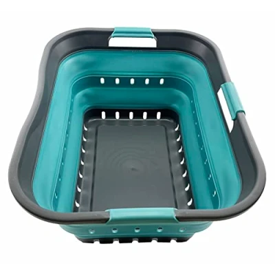 Image of SAMMART 42L Collapsible Plastic Laundry Basket Foldable Pop Up Storage Container/Organizer Space Saving Hamper/Basket (Grey/Crystal Blue)
