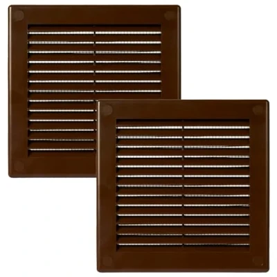 Image of Vent Systems 150 x mm / 6&#039;&#039; Inch Brown Soffit Cover Pack of 2 Flat Square Air Louver Grille Built in Insect Screen HVAC Vents for Bathroom, Home Office, Kitchen