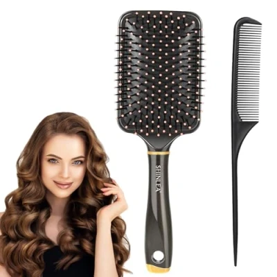Image of SHINLEA Large Paddle Hairbrush and Tail Comb Set, Detanging Hair Brush Set for Thick Curly Hair, Anti Static Brush, Massaging Scalp Men Women Kids, Reducing Tangle &amp; Breakage