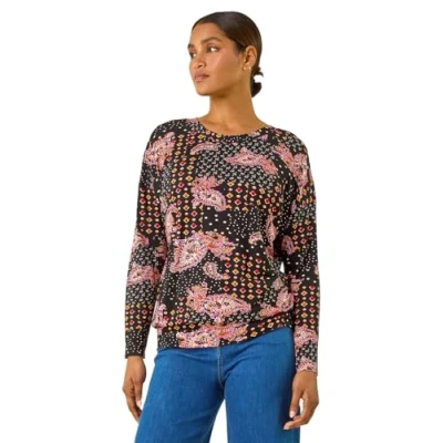 Image of Roman Womens Banded Paisley Stretch Top Orange Size 18 UK