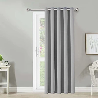 Image of AMEHA Door Blackout Curtains for Bedroom Eyelet Light Grey 66 x 84 inch Drop Super Soft Thermal Insulated Curtain with Matching Tiebacks 1 Panel
